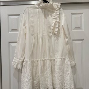 McQ by Alexander McQueen White Eyelet Lace Pintuck Ruffle Dress